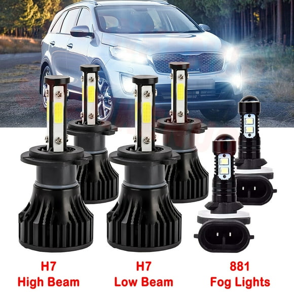 H7 High&Low Beam for Kia Sorento 2014 2015 2016 2017 2018 LED Headlights 881 Fog Lights 6pcs