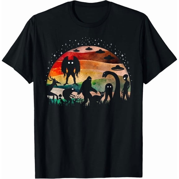 Retro Cryptid Funny Bigfoot Mothman And Aliens Cryptozoology T-Shirt