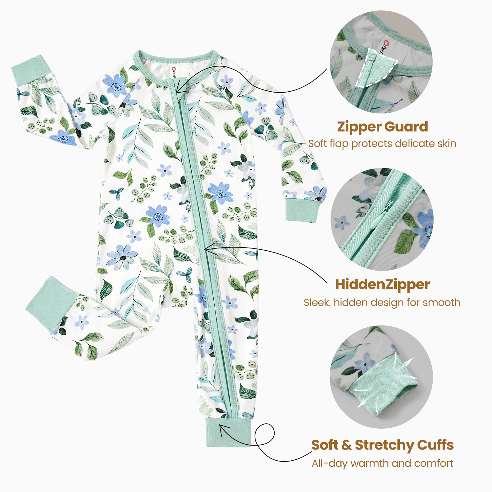 PatPat 2-Pack Baby Girl Bamboo Viscose Zip Pajamas photo 4