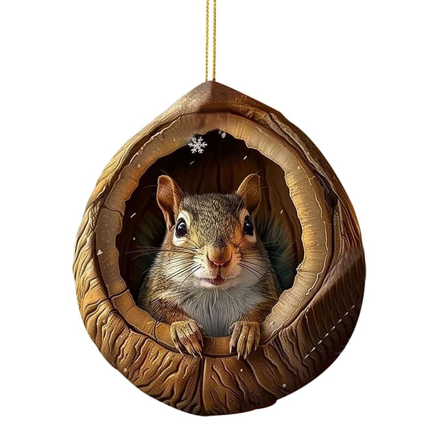 Christmas Tree Ornaments Acrylic Owl and Raccoon 2D Flat Printed Small Pendants with Hanging String