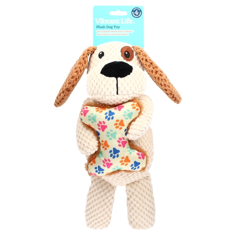 Vibrant Life Tough Buddy Dog Chew Toy with Bone, Squeaker, Soft