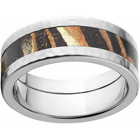 Mossy Oak Shadow Grass Men's Camo Stainless Steel Ring with Hammered Edges and Deluxe Comfort Fit