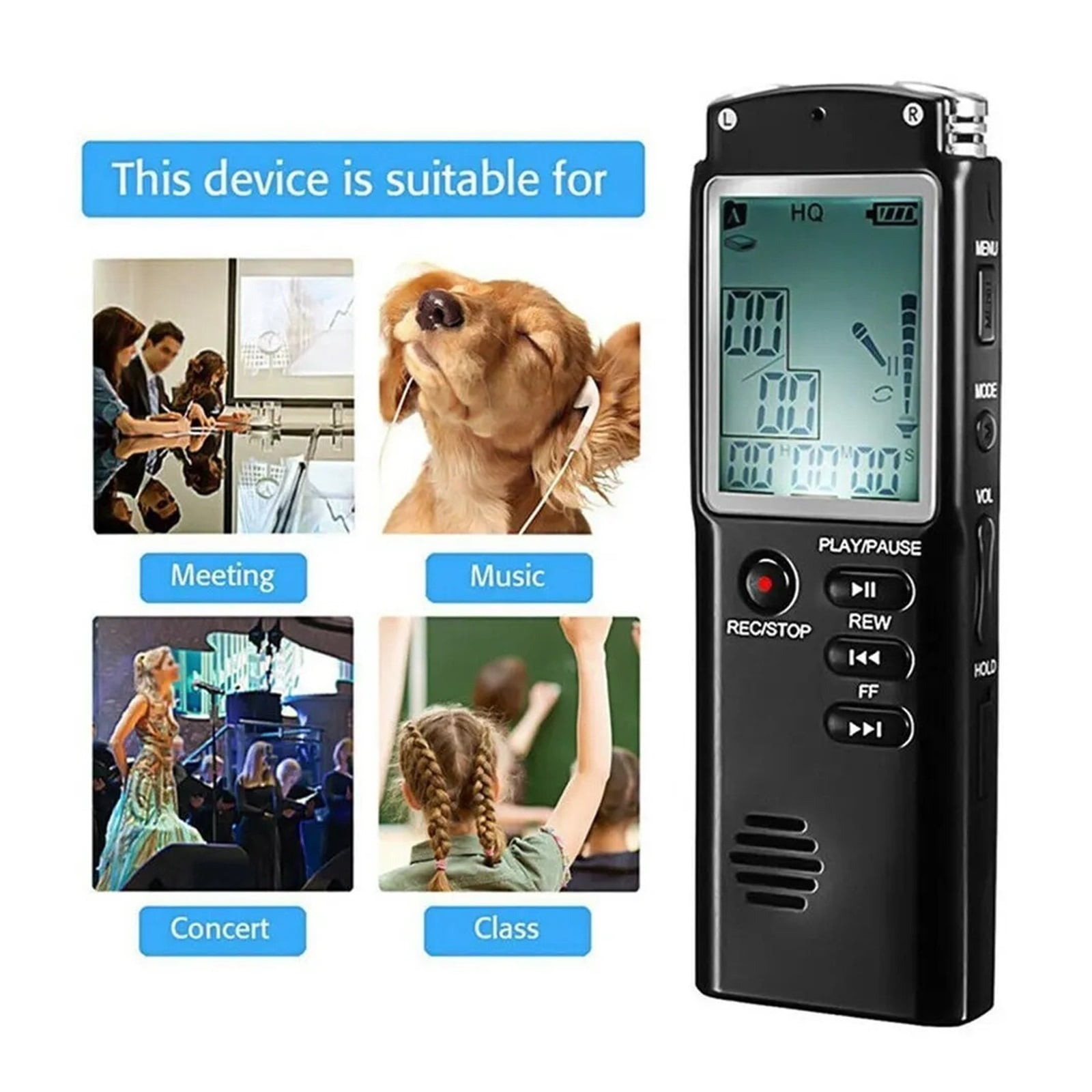 Voice Recorder USB 96 Hours Dictaphone Digital Voice Recorder with Screen, WAV, MP3 Player