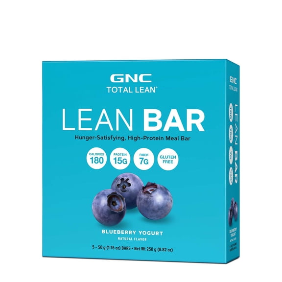 GNC Total Lean Bar | Hunger-Satisfying, High-Protein Meal Bar| Blueberry Yogurt | 5 Bars