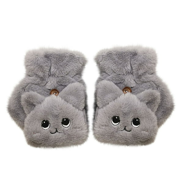 Guantes de las mujeres de las muchachas suave caliente lindo gato convertible Flip Top invierno sin dedos manoplas gruesas para adolescentes