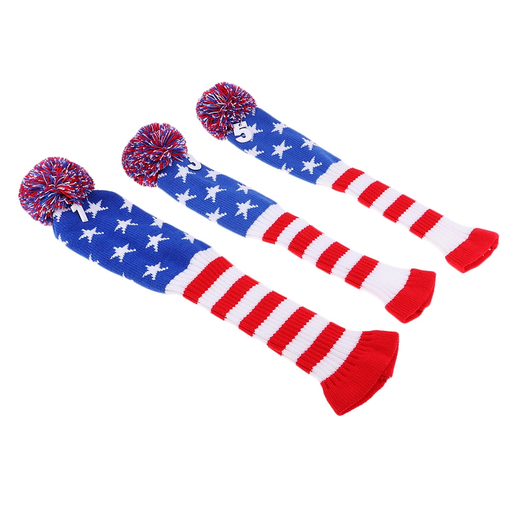 funtasica 3Pcs Golf Club Knitted Headcovers Head Covers Vintange Headcover Socks Covers 1-3-5 For Driver & Fairway Woods