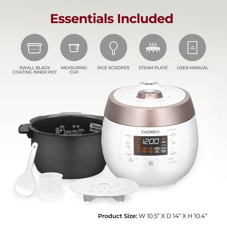 CUCKOO CRP RT0609FW 6 Cup Uncooked 12 Cup Cooked Twin Pressure Rice Cooker Warmer with Nonstick Inner Pot 14 Menu Modes Safe Steam Release