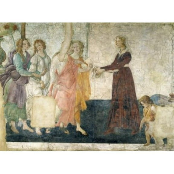 Young Woman Receives Gifts From Venus & The Three Graces by Sandro Botticelli Fresco 15th Century - 1444-1510 France Paris Musee Du Louvre Poster Print - 18 x 24