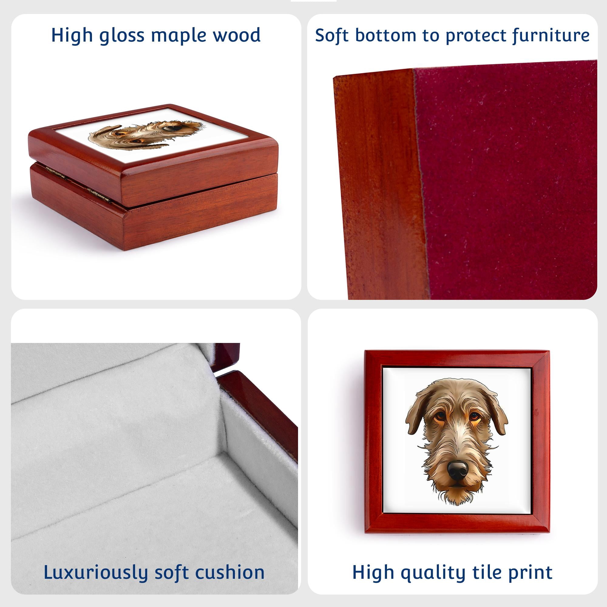 3dRose, Irish Wolfhound Pet Portrait Black Outline Art, Jewelry Box 5.5x5.5 inch with 4 inch tile