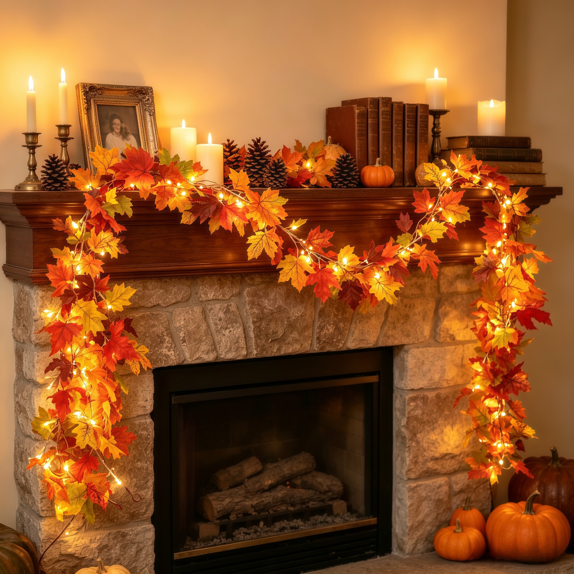 Scidweet Fall Garland with Lights - 2 Pack 60 LED String Lights photo 7