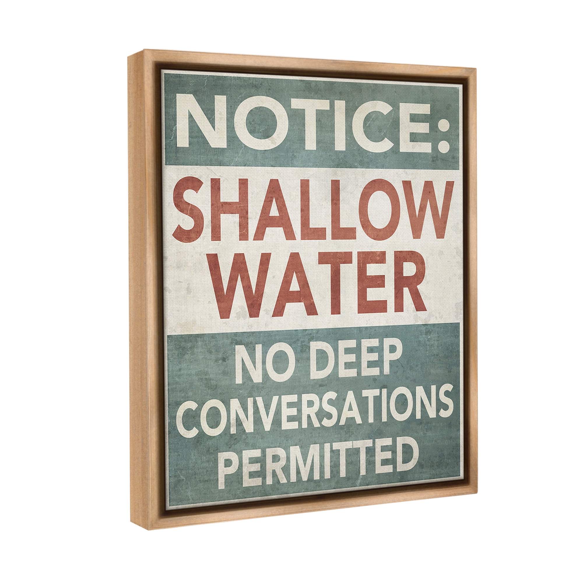 Stupell Industries Vintage Shallow Water Phrase Typography Painting Brown Floater Framed Canvas Art Print Wall Art, 17 x 21