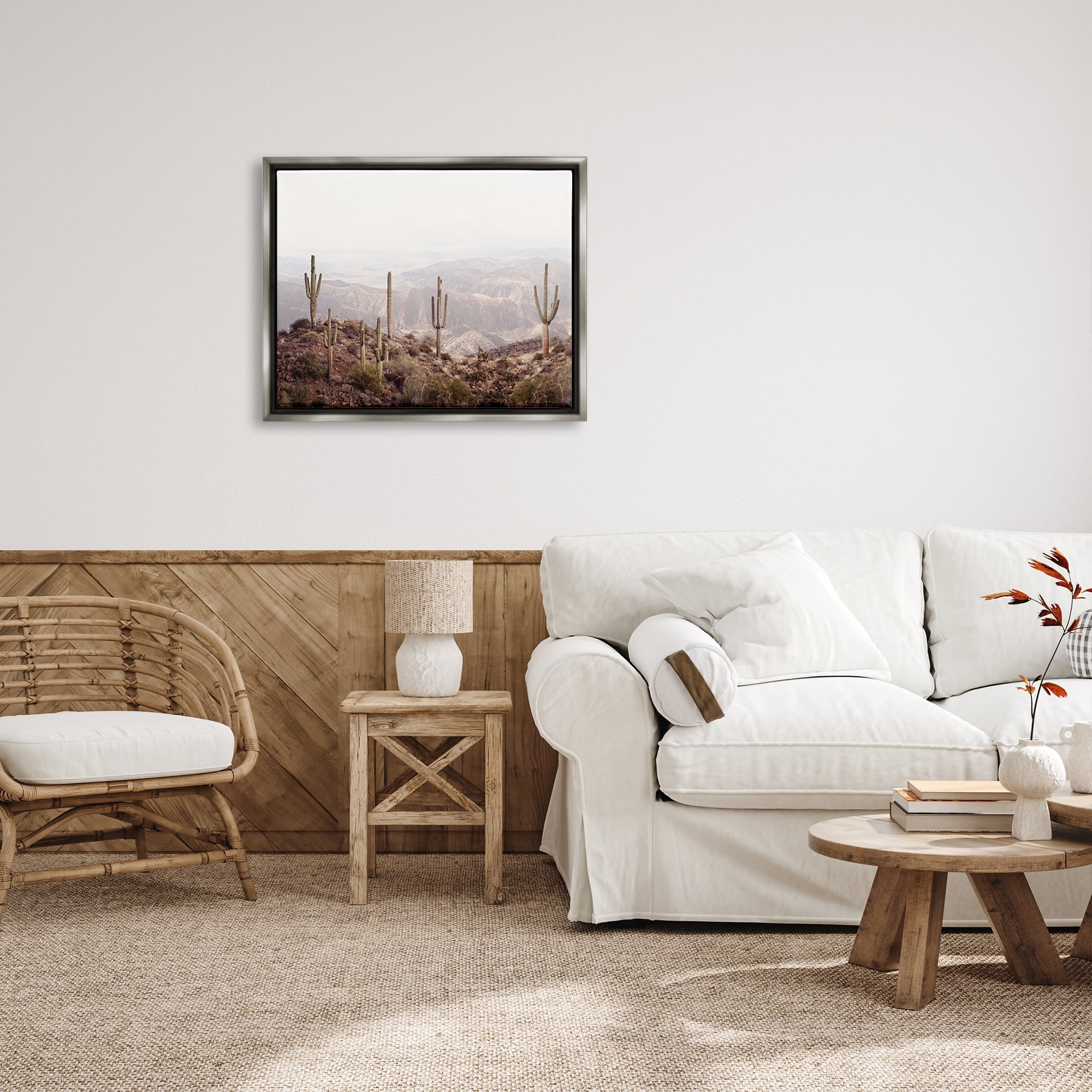 Stupell Industries Cacti Overlooking Desert Nature Photography Gray Floater Framed Art Print Wall Art, 31 x 25