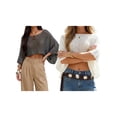 thumbnail image 3 of LMLYSoH Women's Knit Sweaters Long Sleeve Round Neck Solid Color Pullovers Loose Fit Poncho Crop Tops, 3 of 9
