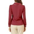 thumbnail image 3 of MODA NOVA Junior's Casual Peter Pan Collar Puff Sleeve Blouse Shirt Burgundy 2XL, 3 of 6