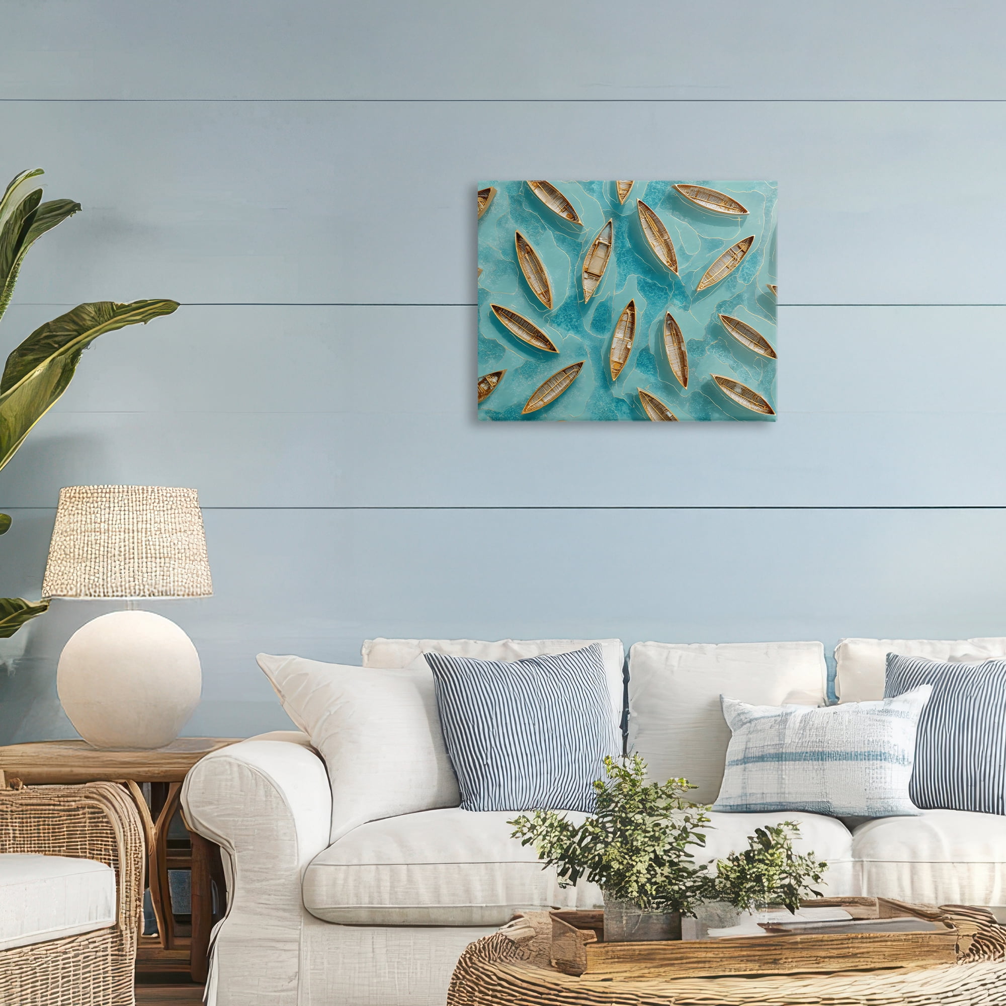 Harmonious Canoes on Water Canvas Wall Art, design by Franklyn Gregory