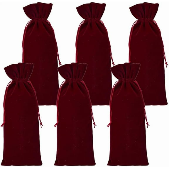 6Pcs Velvet Wine Bottle Bags Champagne Gift Bag with Double Drawstring Closure Red Wine Drawstring Bottle Bags for Housewarming Wedding Birthday Party Holiday 6 x 14.9 Inch (Red) for DIY