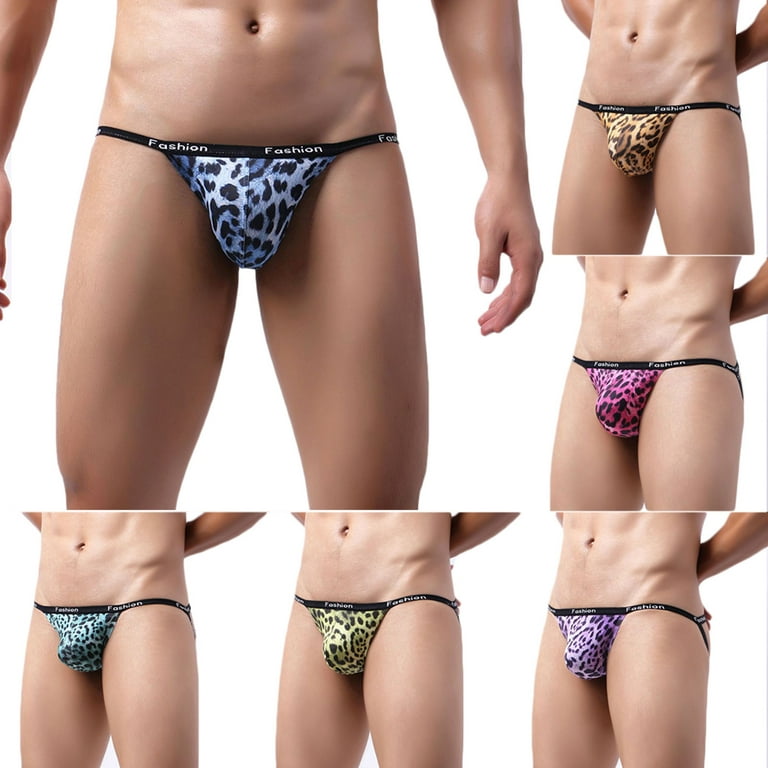 Lovskoo 2024 G-String Thongs Panties Stretch for Men Underwear Low Waist  Underwear Leopard Print Men Underwear Yellow 