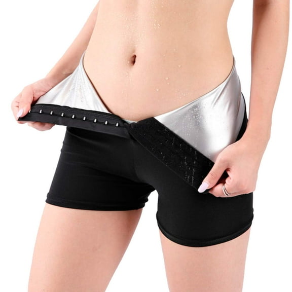 Sauna Sweat Shapewear High Waisted Shorts Above Knee Pants Mid Thigh Workout Suit Waist Trainer Weight Loss Lower Body Shaper Sweatsuit Exercise Fitness Gym, Inner Vinyl for Women