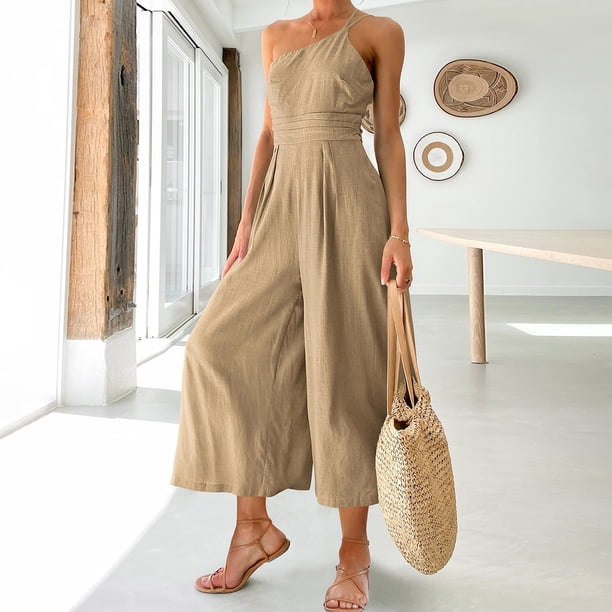 Pantalones Mono camisola sin mangas para mujer, trajes estéticos informales de cuerpo entero Ygjytge Caqui T M para Mujer
