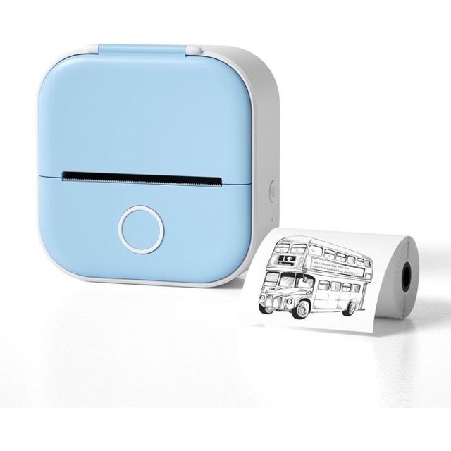 Mini Portable Thermal Printer, Wireless Bluetooth Inkless Sticker Printer and Printing Paper - All Blue