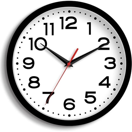 Wall Clock Silent Non-Ticking Modern Clock Battery Operated 8 Inch Small Classic Analog Decorative for Classroom, Living Room, Office, Bedroom, School, Hotel (Black)
