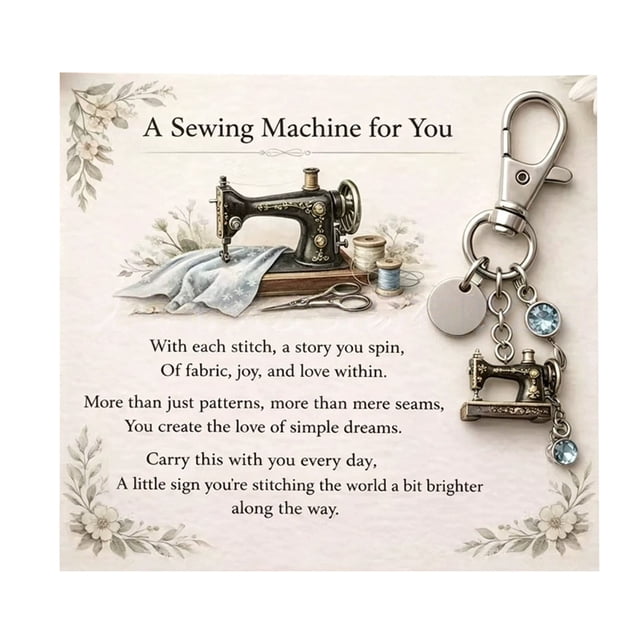 SIfdSeng Get it Fast Sewing Machine Keychain with Poem Card Sewing Charm Key Ring Appreciation for Seamstress Tailor Quilter Sewing Lover