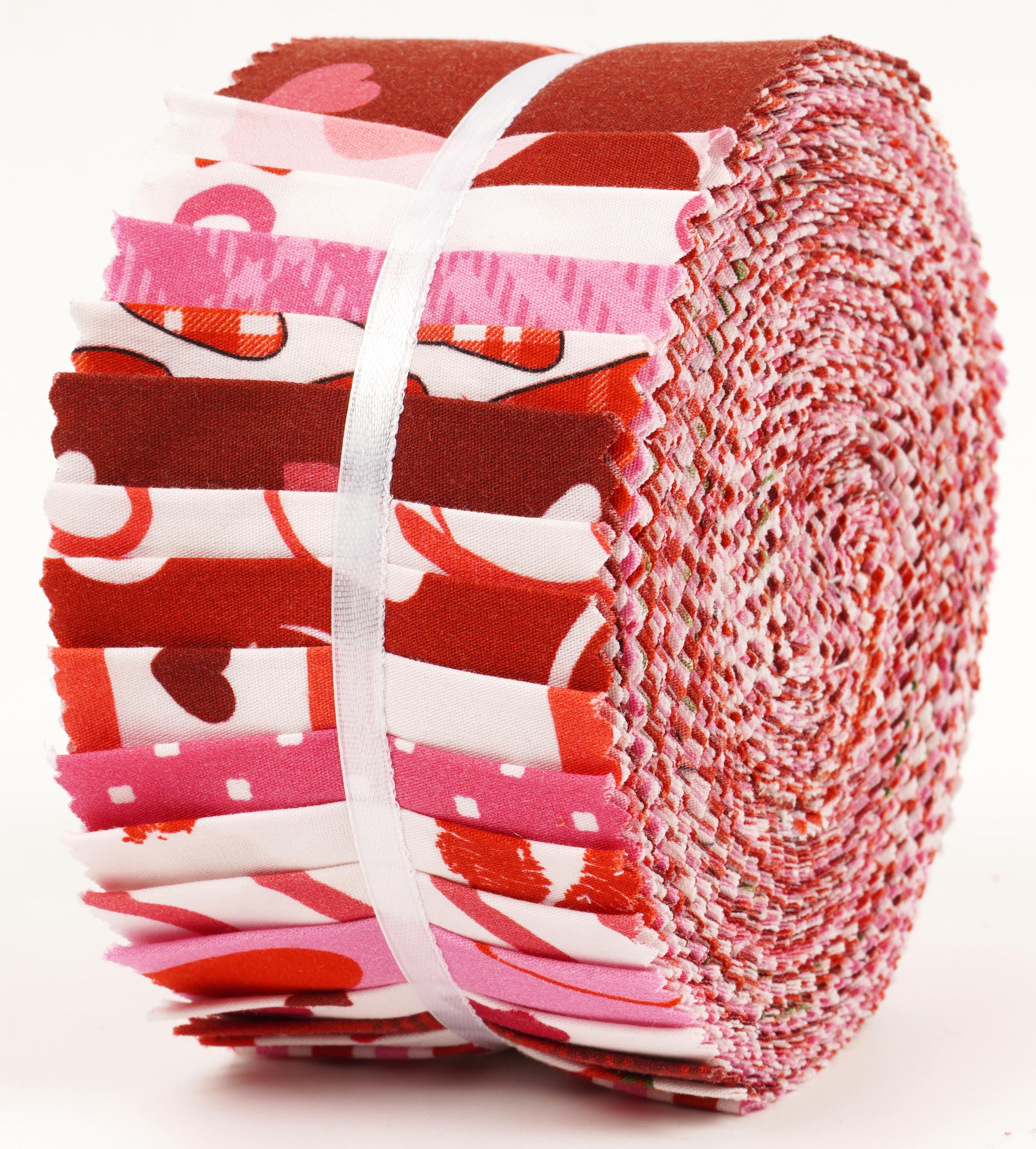 Soimoi 40Pcs Valentine Print Cotton Precut Fabrics For Quilting Craft Strips 2.5x42 inches Jelly Roll - Pink-White & Red