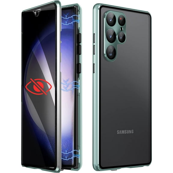 for Samsung Galaxy S23 Ultra Case with Privacy Screen Protector, S23 Ultra Case with Lens Screen Protector & Aluminum Frame Magnetic All-Inclusive Case for Galaxy S23 Ultra 6.8” -Green
