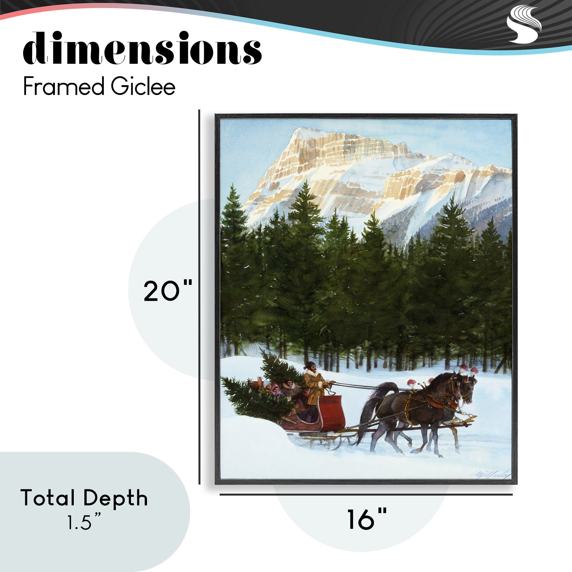 Sleigh Ride Carrying Trees Black Framed Giclee Art, design by Wind River Studios