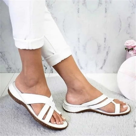 

qILAKOG Women s Slippers Womens Ladies Casual Toe Ring Thong Sandals Flat Slippers Beach Shoes Shoes For Women Womens Flip Flops Adult Female Sandals 6.5&White