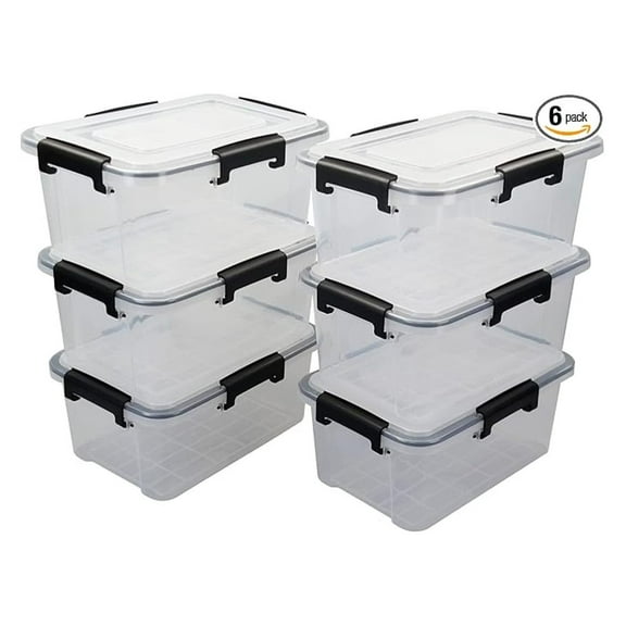 Clear Plastic Storage Boxes 6-Pack, 10L Airtight Containers - Pet Food, Household Items, Closet Organization - 14.57 x 10 x 6.5 Inch