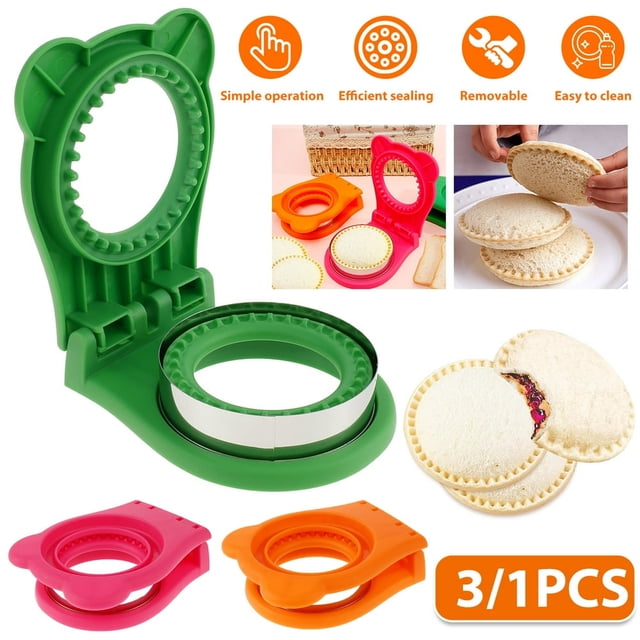 EIMELI 1/3 Pcs Coupe-Sandwich et Scelleur en Acier Inoxydable Rond Moule à Sandwich 4 Pouces Presse à Sandwich Réutilisable Moule à Pain pour Enfants Boîte Bento Fabrication Sandwiches Tarte