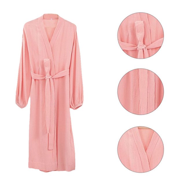 Vêtements de Nuit Décontractés pour Femmes Printemps Style Ouvert devant Robes Simples pour Filles Été Manches Longues Robe de Nuit Maison Pyjama Rose m