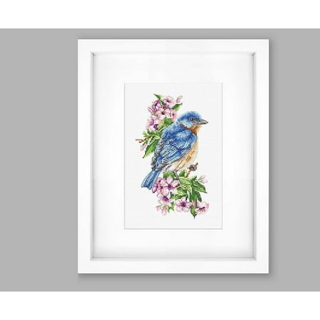 UPC: 4840746023446 | Luca-S Blue Bird on the Branch Counted Cross-Stitch Kit