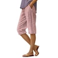 thumbnail image 2 of Pedal Pushers for Women Casual Summer Wide Leg Cotton Linen Striped Shorts Casual High Waist Linen Capri Pants Gauze Capris,M, 2 of 4