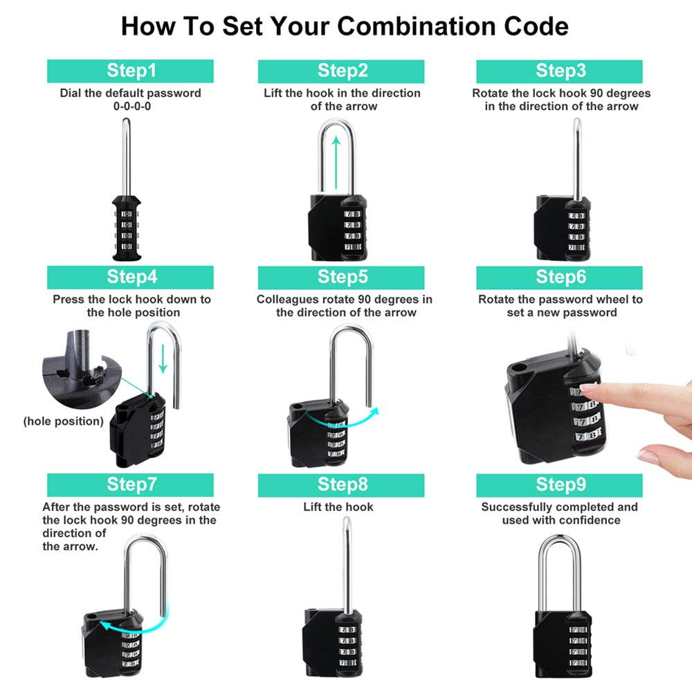 ORIA Combination Lock 2 Pack,Green Gym or Sports Locker,Hasp Cabinet and Storage Metal and Plated Steel Material for School 4 Digit Combination Padlocks Present for Family or Friend 