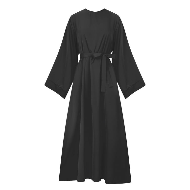 dress big long muslim Jinhomg Abaya Kaftan Dresses for Women Dubai Full Cover Ethnic Eid Muslim Dress Elegant Long Sleeve Belted Pleated Maxi Dress Prime Big Deal Days