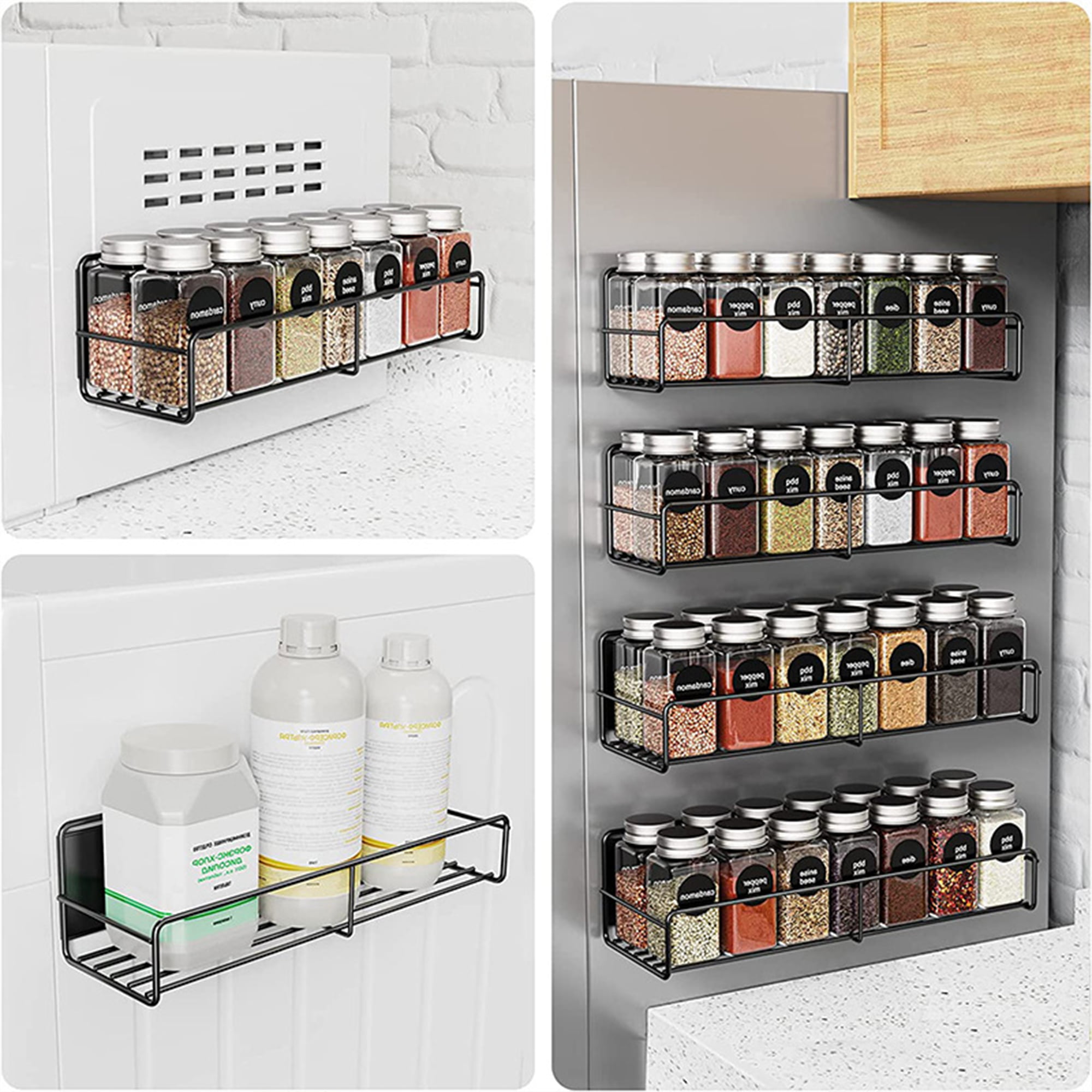  IFELS Spice Rack Organizer for Cabinet, 4 Tier Seasoning  Organizer, Expandable Shelf,Step Storage Holder, Kitchen Cabinet  Countertop,with Protection Railing, Metal (Black,2 PC) : Home & Kitchen