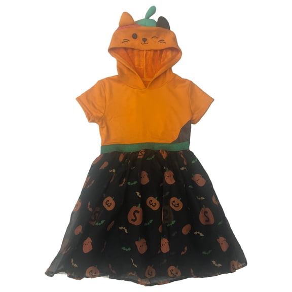 Squishmallows Orange & Black Pumpkin Hooded Cosplay Halloween Dress S (6-6X)