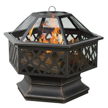 Steel Fire Pit, 24 Inch Round Fire Pit Spark Screensaver