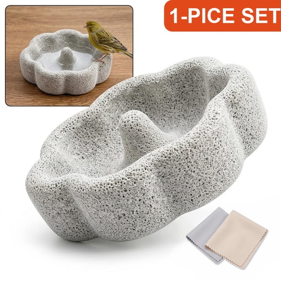 Natural Pumice Stone Bird Feeder and Water Bowl, Small Round Bird Cage Food Dish with Bottom Reinforcement for Parakeets, Cockatiels, Canaries, and Finches