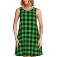 thumbnail image 1 of Fotbe Buffalo Plaid Green Black Vestido de Verano sin Mangas para Mujer – Vestido Midi Línea A, Estilo Camiseta Floral, Vestido Playero Casual y Fluido, 1 of 7