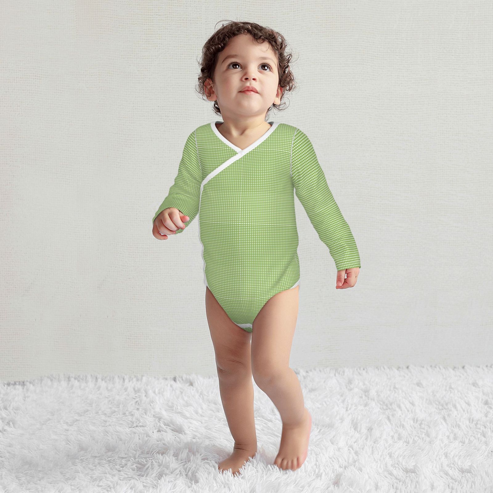 Xecao Green Gingham Print Baby unisex-baby Cotton Long-sleeve Bodysuits-6 Months