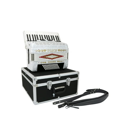 D'Luca Grand Piano Accordion 5 Switches 34 Keys 72 Bass with Case and Straps, White