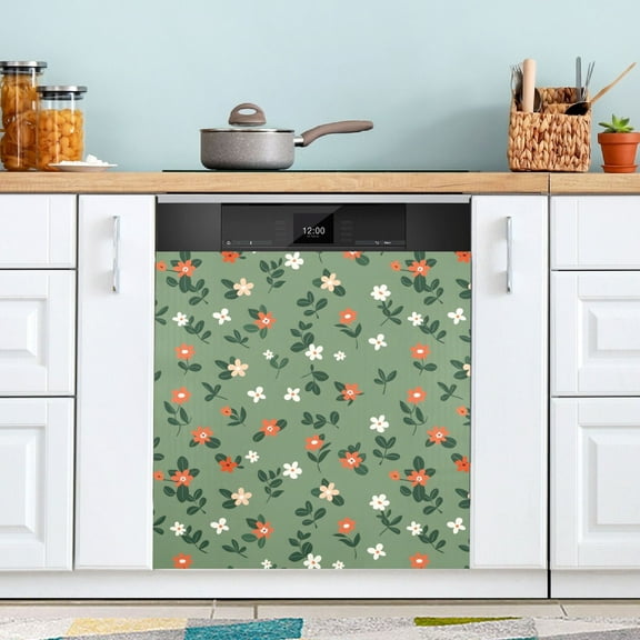 Dishwasher Magnet Cover Magnetic Fridge Door Cover Home Kitchen Decor Flowers with Leaves 23"x 26"