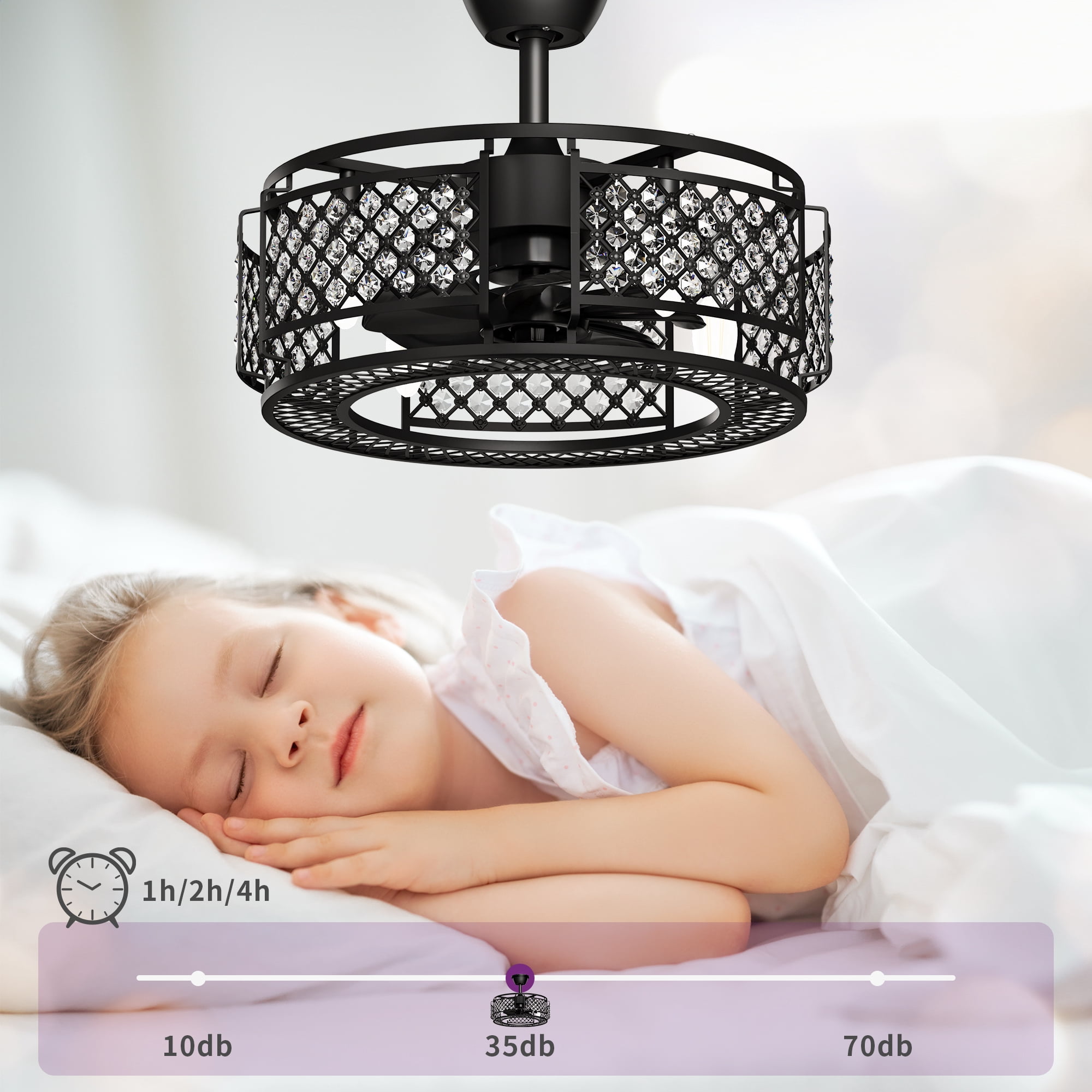 Uforic Industrial Ceiling Fan with Remote, Indoor Crystal Chandelier Fan for Living Room, Black