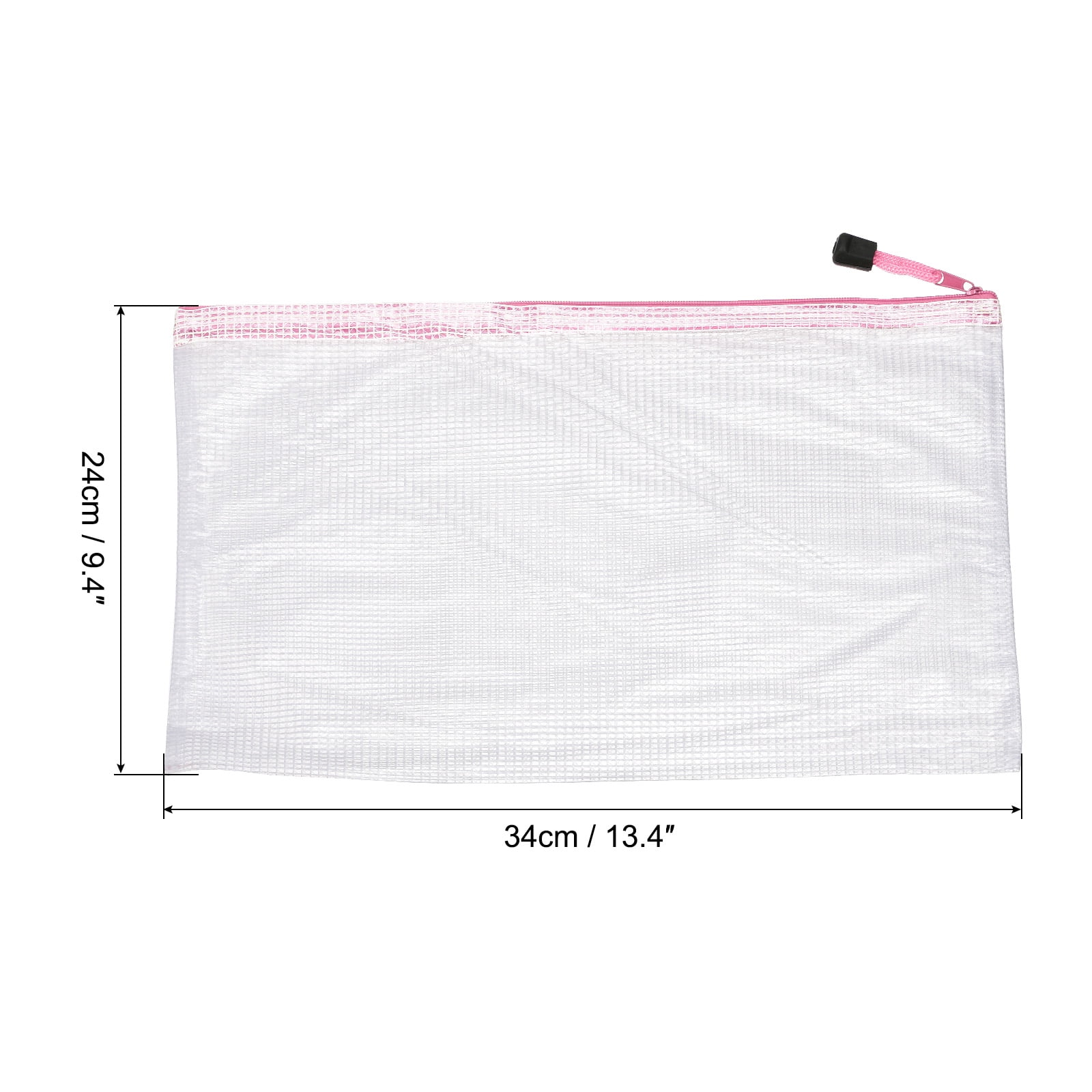 Unique Bargains Mesh Zipper Bag Plastic Zip File Pouch Document Folders Home Office Travel Pink