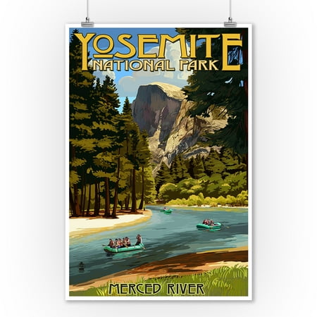 Yosemite National Park, California - Merced River Rafting - Lantern Press Artwork (9x12 Art Print, Wall Decor Travel (Best River Rafting In California)