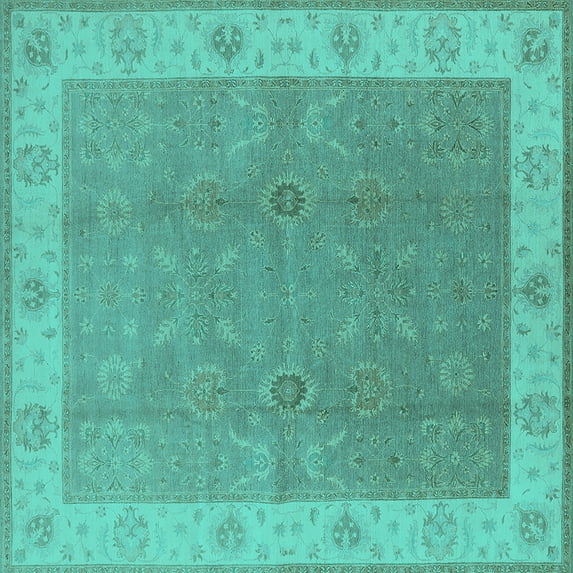 Ahgly Company Indoor Square Oriental Turquoise Blue Traditional Area Rugs, 8' Square