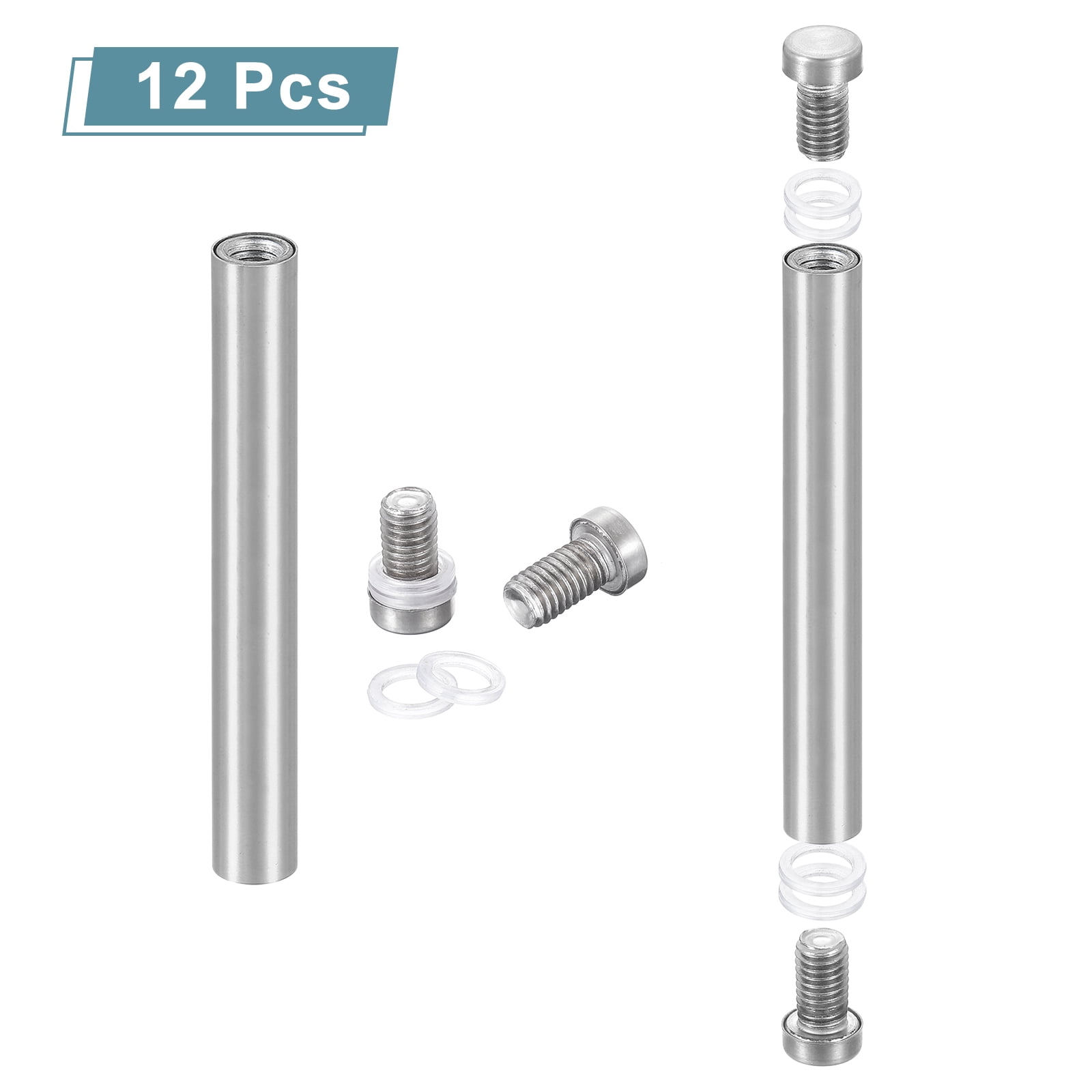 Uxcell 12 Pack Sign Standoff Screws, 1/2"x4" Stainless Steel Advertising Screws, Silver